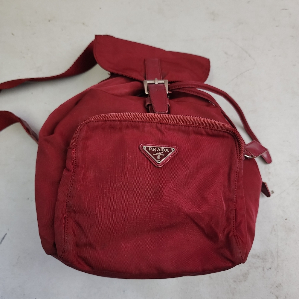 Authentic Red Nylon Prada Mini Backpack With Digital COA